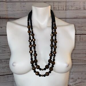 NWT Chicos double strand beaded necklace with black and gold earth tones
